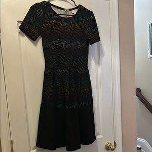 LuLaRoe Amelia Elegant Black and Green Patterned Dress